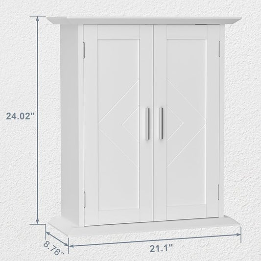VECELO Medicine Cabinet Bathroom Wall Mount Storage with Adjustable Shelf and 2 Doors, White