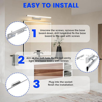 Bonlux 9W Bathroom LED Vanity Light 22 inch, 3 Color Adjustable 3000K/ 4000K/ 6000K, Dimmable Wall Mounted Plug in Light Fixture with Remote Control Memory Function for Cabinet Mirror Lighting