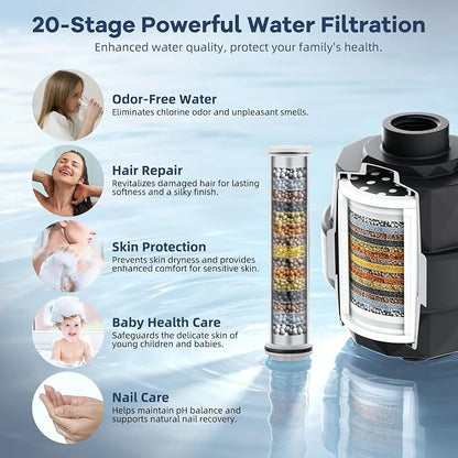Hibbent 10'' Filtered Shower Head & Filtered 10-Mode Handheld Combo, Black | All Metal Stainless Steel Rain Showerhead, 4-way Diverter, Heightened All Metal Extension Arm, 71'' Hose & Holder, Easy Reach