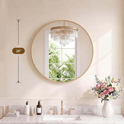 Sweetcrispy Round Bathroom Wall Mirror, Circle Vanity Mirror, 20 Inch | Matte Metal Frame, Over Sink Home Decor, Living Room Bedroom Entryway Style, Gold