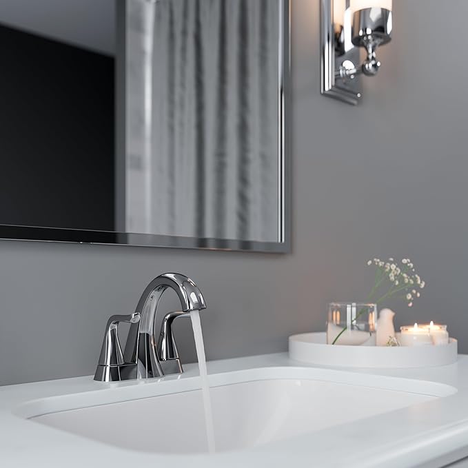 Pfister Willa Bathroom Sink Faucet, 4-Inch Centerset, 2-Handle, 3-Hole, NSF Certified, Polished Chrome Finish, LF048MALCC