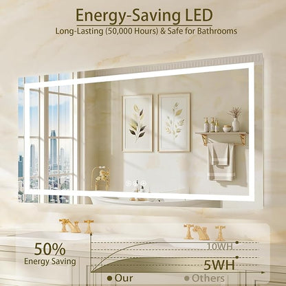 36"x60" LED Bathroom Mirror with Lights, Anti-Fog, Backlit+Frontlit | CRI 95, Stepless Dimmable, 3 Colors Lighting, Shatterproof Tempered Glass, HD Reflection, Memory, (Horizontal/Vertical)