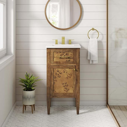 Modway Elysian 18" Burl Wood Bathroom Vanity in White Brown with Ceramic Sink Basin