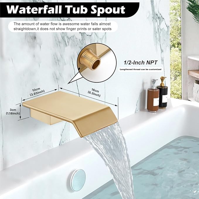 Midanya Rain Shower System with Tub Spout,Tub Shower Faucet Set with rainfall Shower Head and Handheld Spray,Wall Mount Tub Shower Combo Rough-in Valve Included,10 Inch Brushed Gold