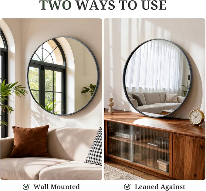 Round Wall Mirror 30 Inch Black Vanity Mirror with Metal Frame | Modern Circle Wall Mounted Decorative Mirrors for Bathroom, Entryway, Bedroom, Living Room