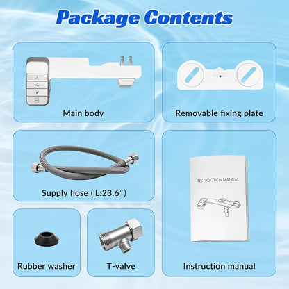 Bidet Attachment for Toilet,0.23 In Ultra Thin, Dual Nozzles,Cold Water | Self-Cleaning Nozzles,Adjustable Water Pressure,One Click Detach,Rotate Button Control,Fits Most Toilets,White,Square