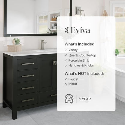 Eviva London 48 x 18 inch Espresso Transitional Bathroom Vanity with White Carrara Quartz Countertop and Undermount Porcelain Sink