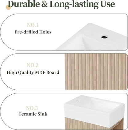 Harper & Bright Designs 18.6" Bathroom Vanity with Sink, Free Standing Single Basin Vanity Set with Storage Cabinet & Two-Tier Shelf, Wooden Bath Cabinet with Ceramic Basin for Bathroom, Natural