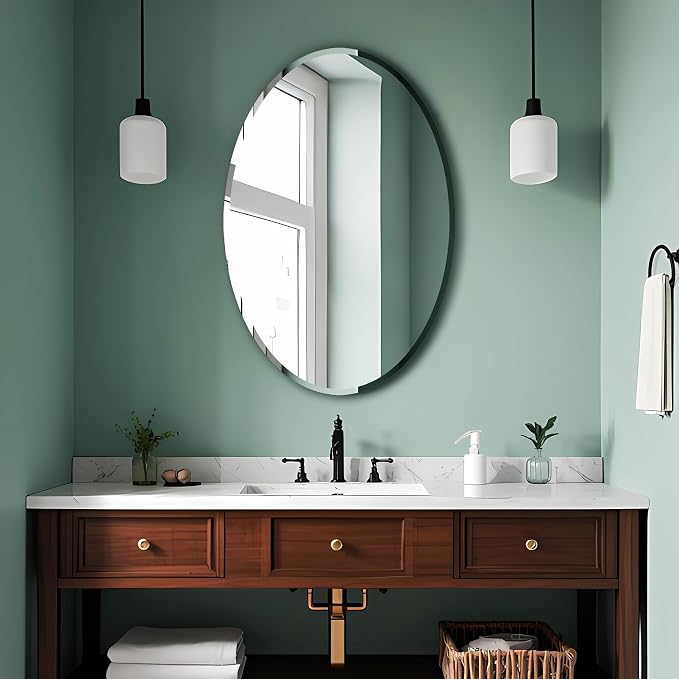 Bathroom Mirror for Over Sink 24" x 36" Oval Frameless Wall Mirror | Beveled Polished Edge Decorative Wall Mirror for Bathroom, Bedroom, Vanity and Entryway