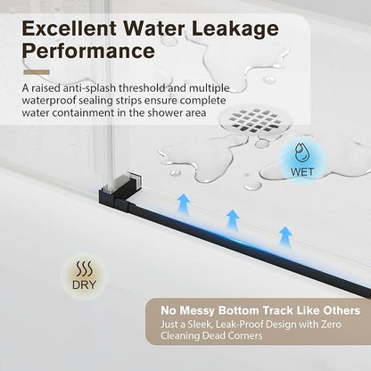 43-48" W x 76" H Frameless Sliding Shower Doors Matte Black | 1/4''(6mm) Tempered Glass,Explosion Proof Film,Nano Coating,Stainless Steel Hardware,Easy to Clean,Customizable Width