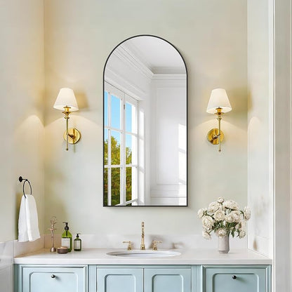COFENY Arched Mirror, 18’’x36’’ Black Arch Mirror for Bathroom, Arched Bathroom Mirror with Frame, Modern Wall Mounted Mirror for Over Sink Mantle Bedroom Vanity Living Room Entryway
