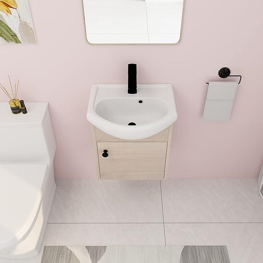 18" Bathroom Vanity with Sink, 18 Inch Floating Bathroom Vanity for Small Space, Modern Bathroom Vanity, Brown Wall Mounted Cabinet Set
