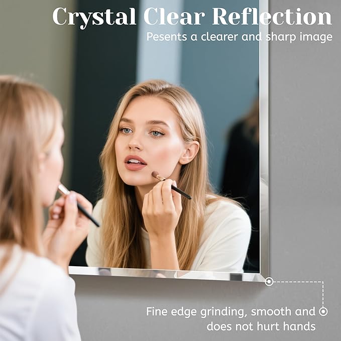 1 PCS 16”x 24”Beveled Polished Edge Frameless Bathroom Mirror Rectangle Wall Mount Vanity Mirror for Bathroom,Bedroom,Entryway,Over Sink,Living Room (16×14-1PCS)