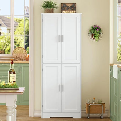 67” Storage Cabinet, Kitchen Pantry Cabinet with 4 Doors and 2 Adjustable Shelves, Cupboard, Tall Bathroom Cabinets for Dining Room, Living Room, White
