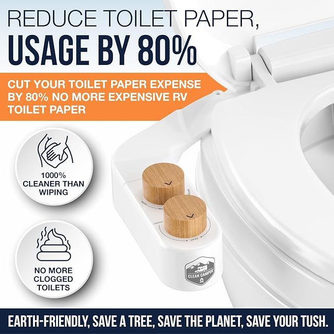 RV Bidet – Only Fits Thetford V, Thetford VI & SeaFlo Plastic Toilets – Not for Porcelain RV Toilets– Easy Install, Front & Rear Spray, Saves 80% TP – Best RV Bathroom Upgrade