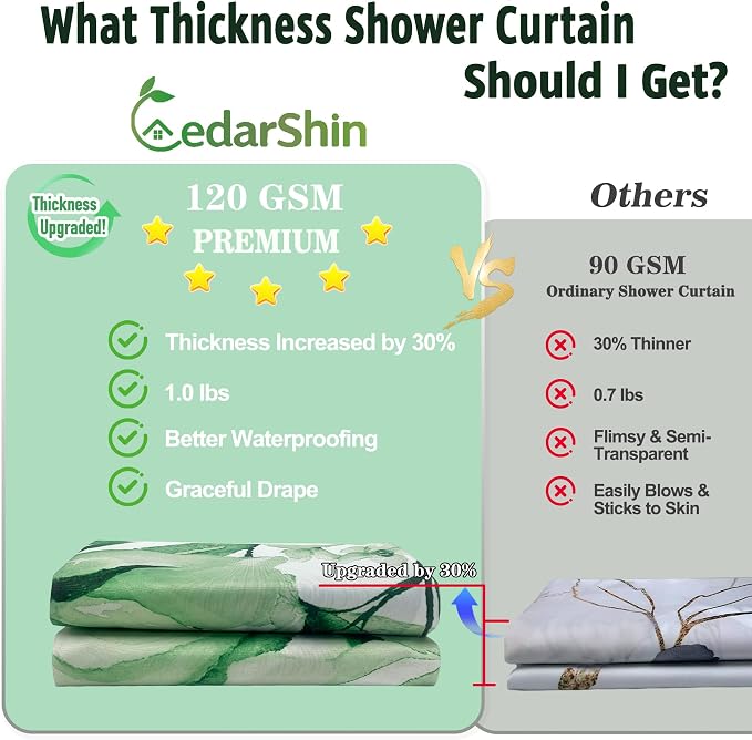 Floral Flower Green Shower Curtain with 12 Hooks,120GSM 72x72 | CHIC BATH DECOR: Features watercolor abstract design; waterproof green shower curtain set with 12 plastic hooks