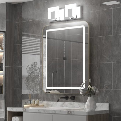 Aipsun 2 Lights Dimmable Modern LED Vanity Light for Bathroom Frosted White Acrylic Chrome Up and Down Bathroom Wall Light Fixtures Over Mirror(White Light 6000K)