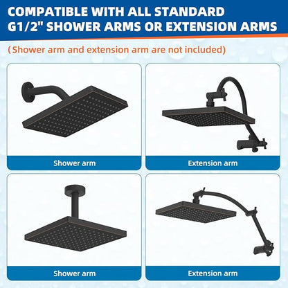 Hibbent cUPC Certified Thick Metal 8'' Rain Shower Head, Oil Rubbed Bronze | High Pressure Shower Head, Bathroom Waterfall Shower Heads, High Flow Fixed Showerheads with Adjustable Brass Ball Joint