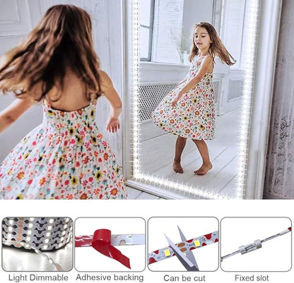 13ft/4M Led Vanity Mirror Lights Kit Bendable NO Need to Cut Vanity Make-up Mirror Cloakroom Adjustable Flexible Strip Light Table Set with Dimmer and Power Supply