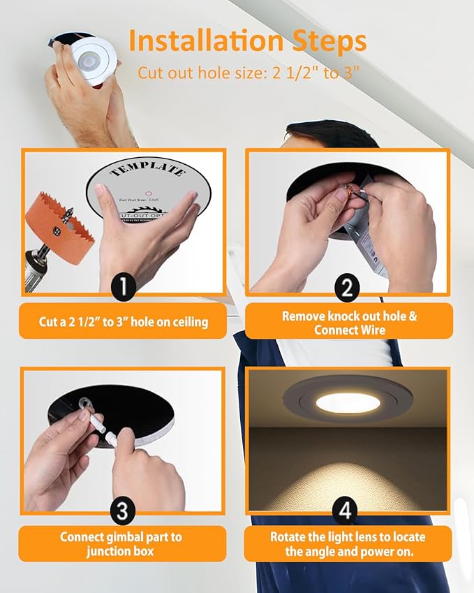 Brushed Nickel 3 inch Recessed LED Lights, 7W 5CCT Gimbal Artwork Soffit Lighting Fixture, 360° Rotatable Swivel Spot Lights, Canless Dimmable Eyeball 90° Tilt, AC120V Fisheye 6 Pack Nickel