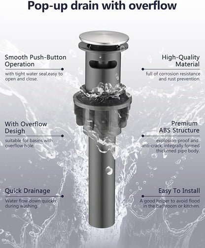 Pull Out Bathroom Faucet, Single Handle Bathroom Sink Faucet with Pull Out Sprayer, Bathroom Faucet for Sink, with Pop-up Drain & Deck Plate 1 or 4-inch Centerset 3 Hole, Brushed Nickel