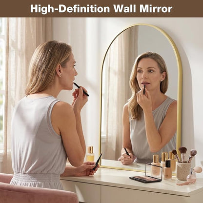 22"x30" Brushed Gold Arched Vanity Bathroom Mirror, Set of 2 | Aluminum Alloy Frame, Clear Reflection, Rust-Resistant, Vertical or Horizontal, Wall Mount, Bedroom and Entryway