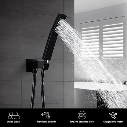 Heyalan Hand-held Shower Head Set-SUS304 Handheld Shower,Matte Black | SUS304 stainless steel wand, curved-style design, single rain spray, 59-inch long hose and standard 1/2-inch connection