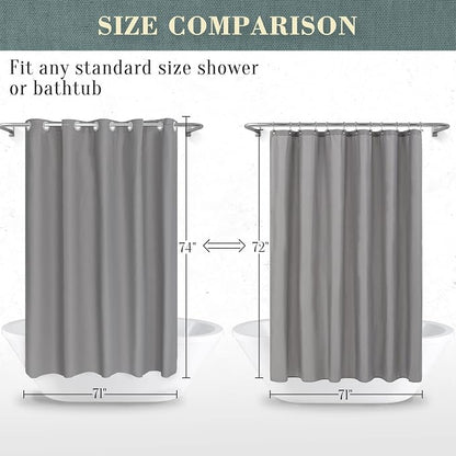 No Hook PEVA Shower Curtain or Liner, Standard Size 71x74, Dark Gray | 8G Heavy Duty, Grey Bathroom Shower Curtain, No Hooks Required, Waterproof Plastic & PVC Free