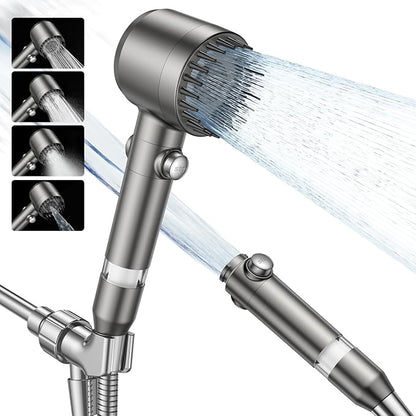 JOMST Filtered Shower Head with Handheld High Pressure Shower Head | 4 Spray Modes ShowerHead with ON/OFF Switch for Pets,Built-in Power Wash to Clean Tub,Shower Heads with Stainless Steel Hose