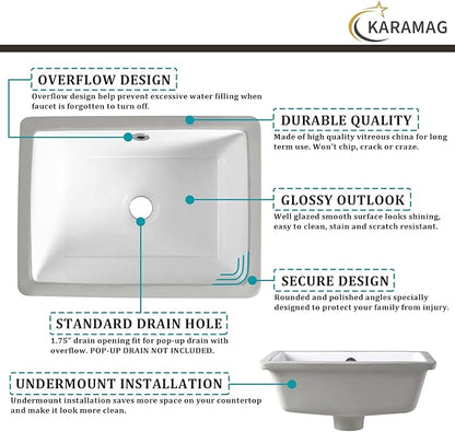 16 Inch Undermount Bathroom Sink Small Rectangle Undermount Sink White Ceramic Under Counter Bathroom Sinks with Overflow (15.70"x11.69")