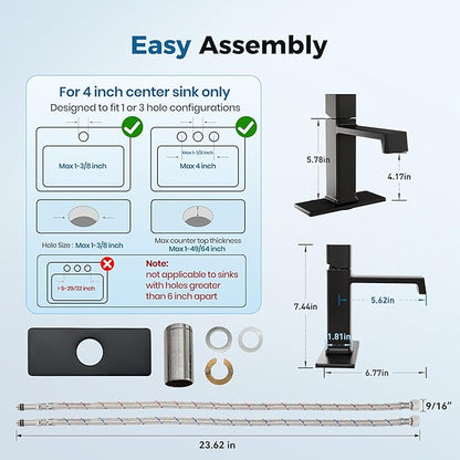 Single Handle Bathroom Faucet for 1 or 3 Hole,7.5'' Matte Black Vanity Single Handle Faucet with Solid Brass Body,Easy Install for Bathroom,Vanity