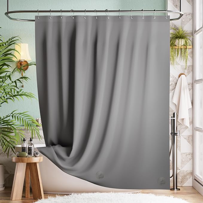 Bathway Shower Curtain Liner, Grey Shower Curtain Liner 72x72 PEVA Waterproof Shower Curtain Liner Plastic with 3 Magnets and 12 Rustproof Metal Grommets, Lightweight Shower Liner for Bathroom