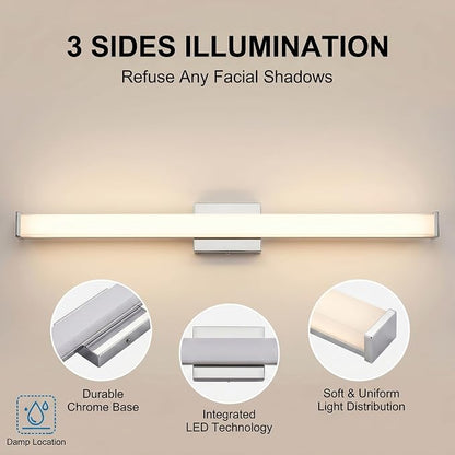 URSOLA 36" Modern LED Bathroom Light Fixtures, Chrome 3CCT Dimmable Bathroom Vanity Light Over Mirror, Bathroom Vanity Bath Bar Lights with Double Layer Acrylic Shade