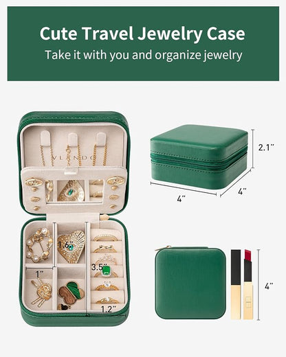 VLANDO Travel Jewelry Case with Mirror, Storage 3 Pairs of Stud Earrings | Necklace Hook for Anti-tangle, Removable Dividers, Waterproof PU Leather,Portable Storage for Rings, Necklace Gifts for Women