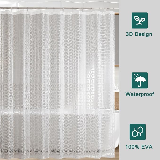 Shower Curtain Liner, 100% Waterproof Peva Shower Curtains with 3 Duty Heavy Bottom Magnets and 12 Rust Proof Grommets, 72x72 Weighted Shower Liner for Shower Stall, Bathtubs
