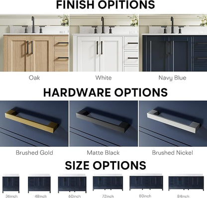 60-Inch Bathroom Vanity with Sink, 4 Soft-Close Doors and 6 Soft-Close Drawers, Bathroom Freestanding Vanity with Cultured Marble Countertop, Navy Blue Vanity with Matte Black Handles