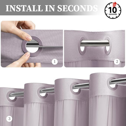 Lavender Ringless Linen Look Shower Curtain with Snap in Liner, 72x75 | 3 in 1 Modern Shower Curtain Set, Removable Liner, Waterproof & Washable, Mesh Top Window, Durable Fabric, Easy to Install
