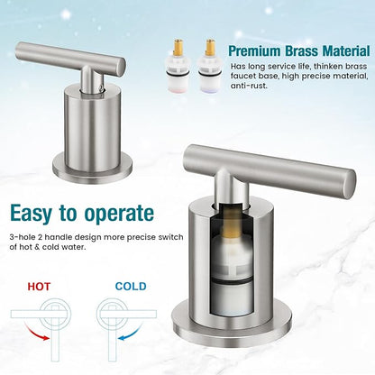 8 Inch Widespread Bathroom Faucet 3 Hole with Pop-up Drain, 2 Handle Bathroom Sink Faucet, Modern Vanity Faucet for Bathroom Sink with 360° Swivel Spout（Brushed Nickel）