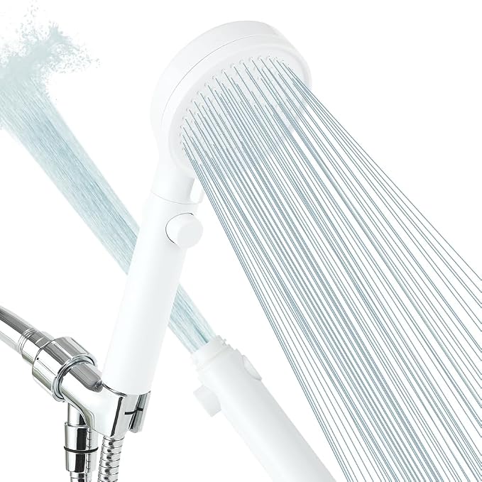 Shower Head with Handheld with ON/Off Switch 3 Modes, White | High Pressure Shower Head with Hose, White Panel, 60inches Hose