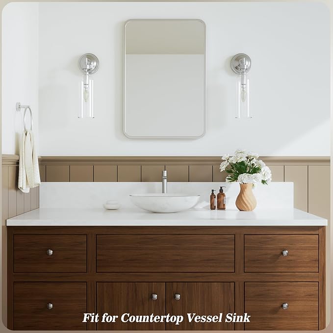 Phiestina Brushed Nickle Single Hole Tall Bathroom Bowl Faucet, Single Handle Above Counter Sink Bathroom Vessel Faucet with Waterfall,Pop Up Drain and Water Supply Line,FH04-BN-V