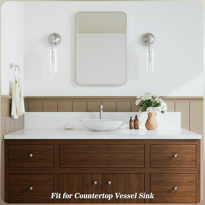 Phiestina Brushed Nickle Single Hole Tall Bathroom Bowl Faucet, Single Handle Above Counter Sink Bathroom Vessel Faucet with Waterfall,Pop Up Drain and Water Supply Line,FH04-BN-V