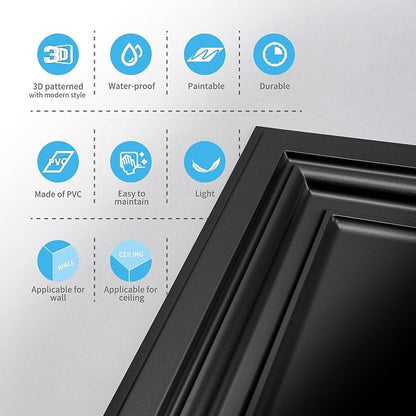 Art3d PVC Ceiling Tiles, 3D Plastic Sheet in Black, 2 x 2 ft, 24-Pack | Lightweight, Waterproof, No Sag and Breakage, Compatible with Grid System, Perfect for Basement, Kitchen