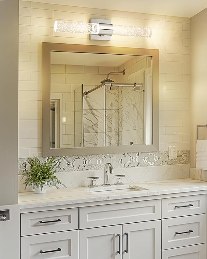 Chrome Vanity Lights, HWH LED Bathroom Lights Over Mirror 11W with Bubble Glass, Modern Wall Sconce Crystal Wall Light Fixtures, 3000K/4000K/5000K Dimmable, 5HW76B-LED CH