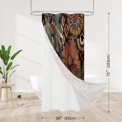 3 in 1 Dark Floral Shower Curtain Set with PEVA Liner & 12 Hooks, 36 x 72 | Boho Tropical Botanical Style, Farmhouse Floral Fabric, Modern Hotel Inspired, Water‑Repellent, Machine Washable