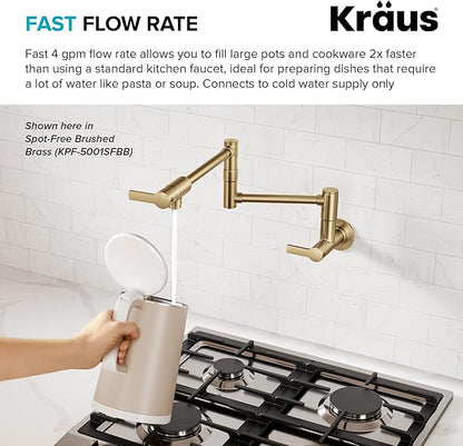 KRAUS Oletto Pot Filler Faucet with Retractable Arm, Wall Mount Kitchen Faucet, Pot Filler for Stove in Matte Black, KPF-5001MB
