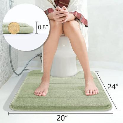 Yimobra Memory Foam Toilet Bath Mat U-Shaped, Soft and Comfortable, Super Water Absorption, Non-Slip, Thick, Machine Wash & Easier to Dry for Bathroom Commode Contour Rug, 24 X 20 Inches, Sage Green