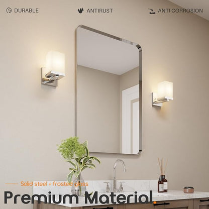 Bathroom Light Fixture Wall Sconce with White Frosted Glass Shade, Polished Chrome Vanity Lightings Over Mirror Hallway Entrance Porch T003CH-L1