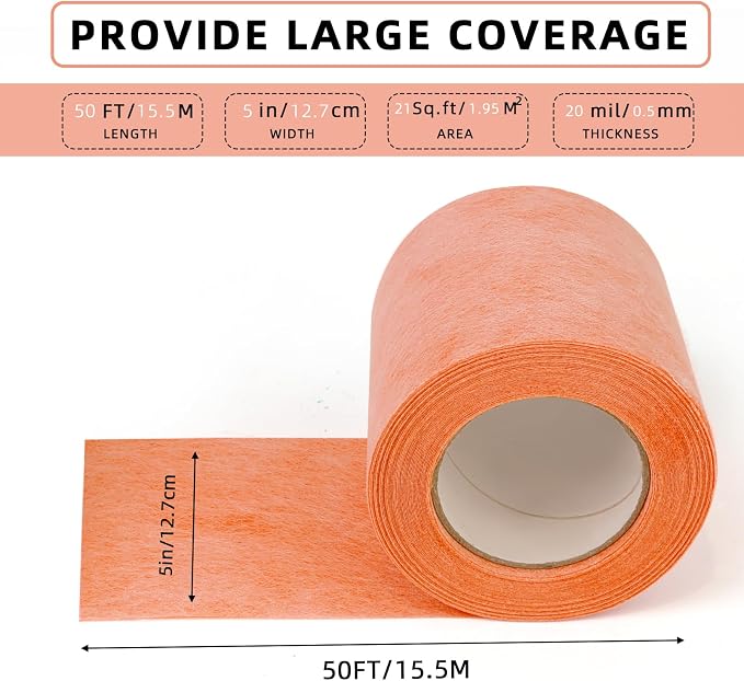 Professional Waterproof Membrane for Shower,5In x 50Ft(21 Sq Ft) | HDPE membrane for tile shower walls, floors, bathrooms and saunas; bonds with thin-set mortar for reliable installation