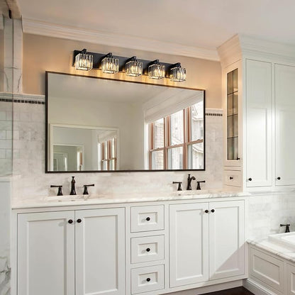 35.43" Black Crystal Bathroom Vanity Light 5-Lights Modern Bathroom Lighting Fixtures Over Mirror, Crystal Wall Light