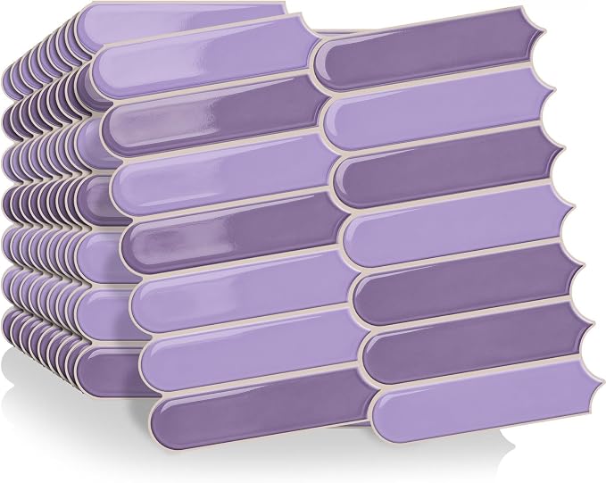 Joysticky 10-Sheet Peel and Stick Backsplash, 12" * 12" Crystal Texture Stick on Tiles Backsplash for Kitchen & Bathroom，Thicker Design Peel and Stick Wall Tiles（Light Purple）